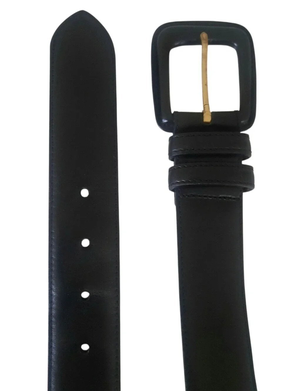 Vtg RALPH LAUREN COLLECTION Black Leather Belt w/Covered Square Buckle Sz M/32